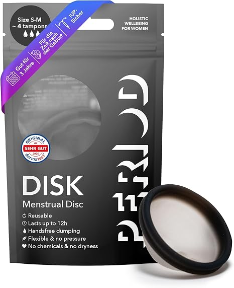 PERIOD Wiederverwendbare Menstruationsdisk – Menstruationsscheibe aus platinvernetztem medizinischem Silikon mit automatischer Entleerungsfunktion – komfortabel für alle Phasen der Menstruation S/M