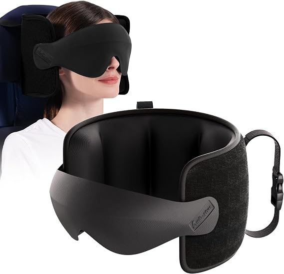 Travel Pillow for Airplanes Head Strap Support, 3D Eye Mask