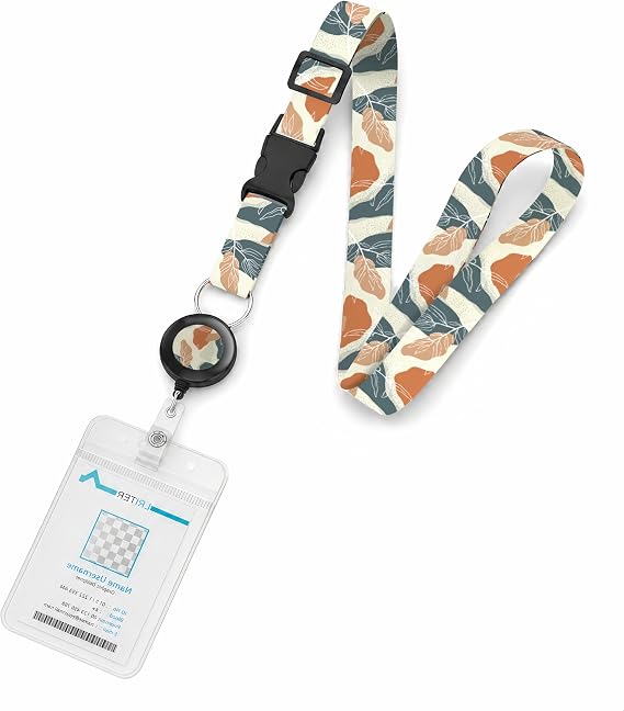 Cruise Ship Lanyard,with Adjustable Badge Lanyard with Detachable Clasp, Waterproof ID Badge Holder for All Cruise Ships and Vessels Key Cards (Abstract Leaves)
