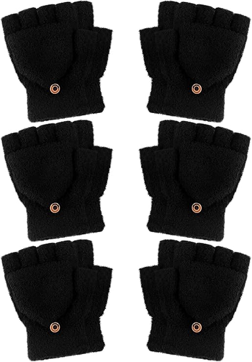 Geyoga 6 Pairs Kids Fingerless Gloves | Convertible Mittens with Flip Top Gloves, Warm Knitted Winter Design with Cover, Stretchy Fit for Toddler Boy Girl, Outdoor