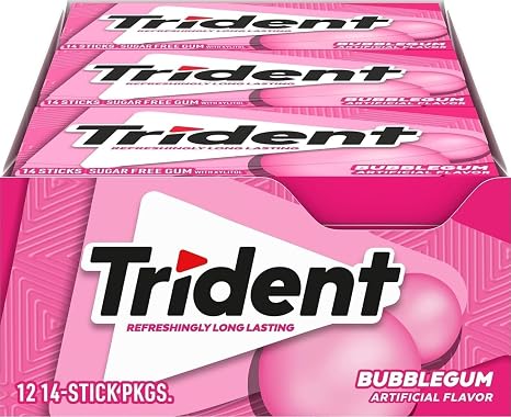 Trident Bubble-Gum Sugar Free Chewing Gum with Xylitol 14 Sticks 39 g | Chewing Gum with Xylitol, Perfect for Long Lasting Fresh Breath at School, Work & Travel