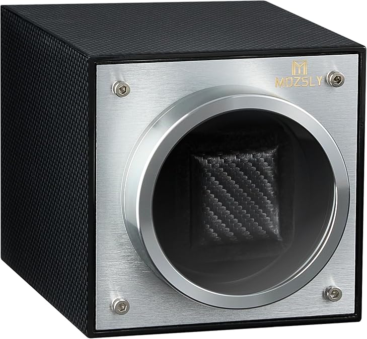 MOZSLY Single Watch Winder for Automatic Watches with Quiet Motor 12 Rotation Mode Setting Battery Powered or AC Adapter Piano Painting