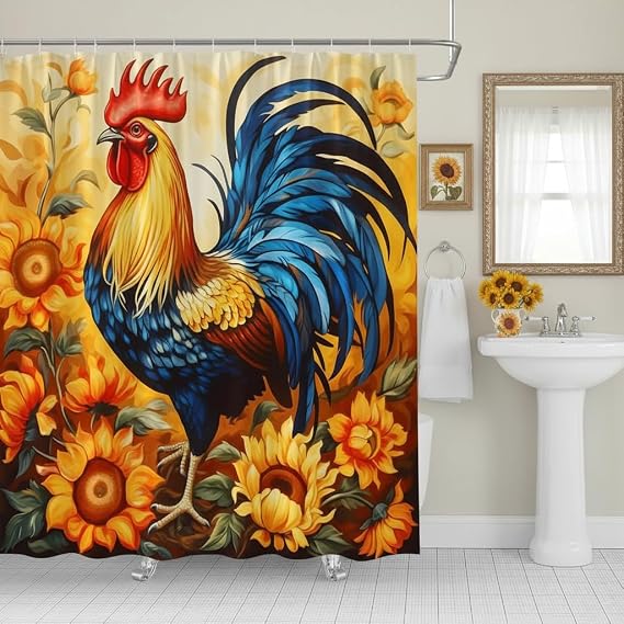 Colorful Rooster Sunflower Shower Curtain, 70 x 70