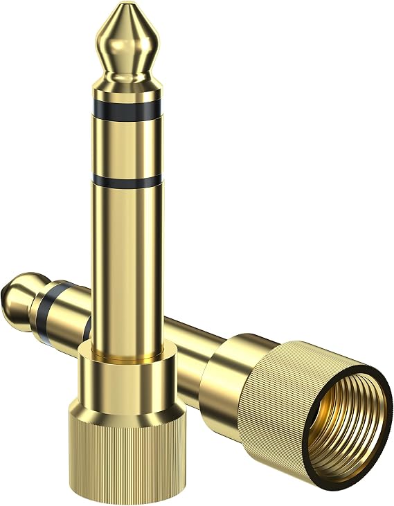6.35mm to 3.5mm Audio Adapter, Gold Plated Screw-On Stereo Adapter for Compatible Devices (2Pcs) - Check Compatibility Before Use
