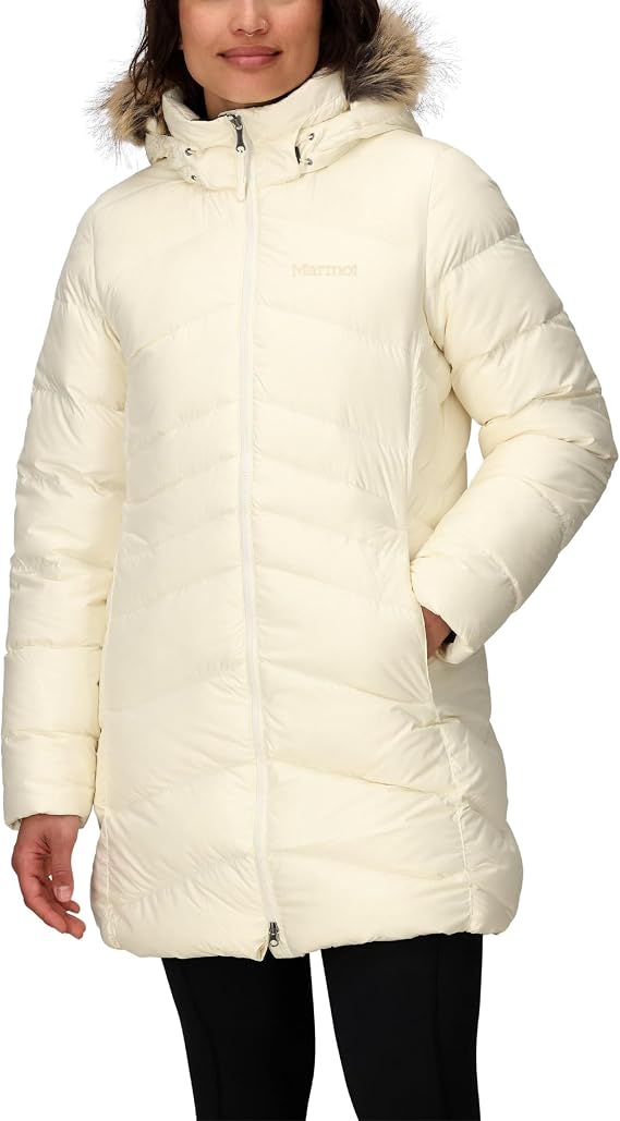 MARMOT Women's Montreal Mid-Thigh Length Down Puffer Jacket, Papyrus, Medium