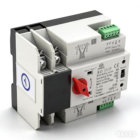 AC110V 100A Power Automatic Transfer Switch, 50/60Hz 35mm Rail Mounting, 2P 100A Mini ATS Solar Auto Dual Power SwitchGenerator Transfer with Self Throwing and Self Returning for Rv, Power