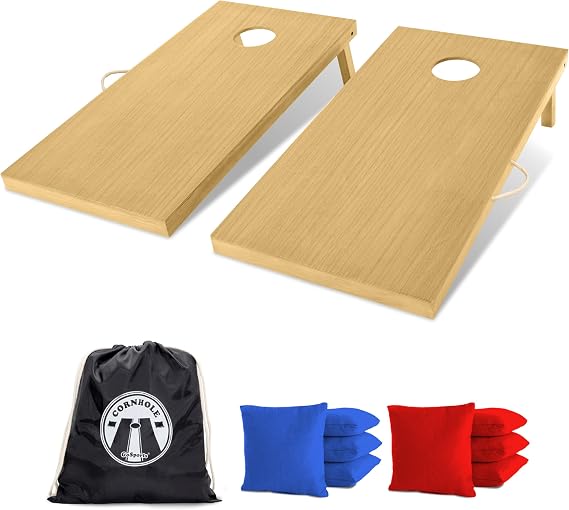 GoSports 4 x 2 ft Classic Wooden Cornhole Board Set - Portable Bean Bag Toss Game for Adults & Family - Includes Set of 8 Bean Bags with Tote Bag