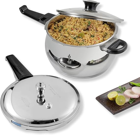 Vinod V-5.5L Splendid Plus Handi Stainless Steel Pressure Cooker, 5.5-Liter