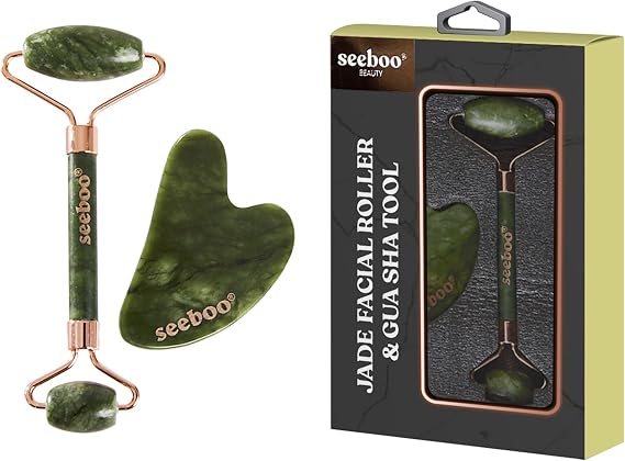 Jade Facial Roller and Gua Sha Stone Set