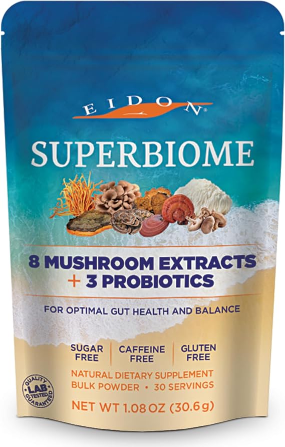 Eidon SuperBiome Powder Supplement Mushroom Probiotics Blend - 30 Servings