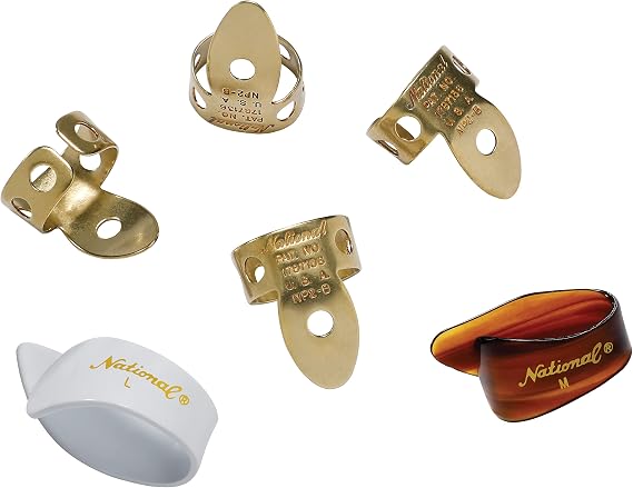 D'Addario National Finger Picks for Guitar & Banjo, Finger & Thumb Picks Set, Medium/Large, Set of 6 | D'Addario National picks provide comfortable fit, classic tone, precise attack and reliable control for guitar and banjo.