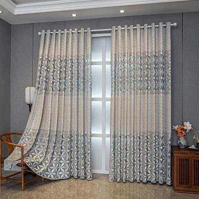 Amidoudou 1 Pair American Style Luxury Curtains for Living Room Bedroom Embroidered Hollowed Curtains Gray Blue,52x84 Inch