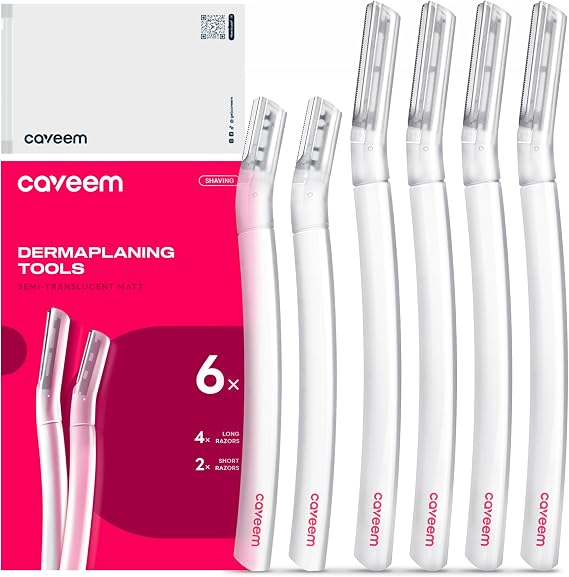 CAVEEM Dermaplane Razor for Women, Dermaplaning Tool - Face Razors for Women and Men, Eyebrow Trimmer and Facial Hair Removal Shaver, Gentle Exfoliation Blades Epilator for Men (6 Count)