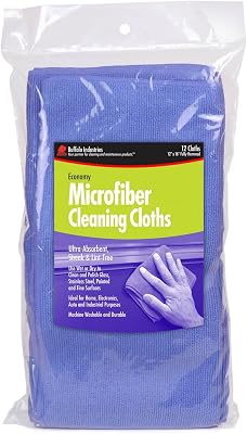 Buffalo Industries (65100 12" x 16" Ultra Absorbent, Gentle Economy Microfiber Cleaning Cloths, Pack of 12 - Ultra-Fine Fibers Pick up Dirt, Polish Finishes, Glass, Electronics, Appliances, Furniture