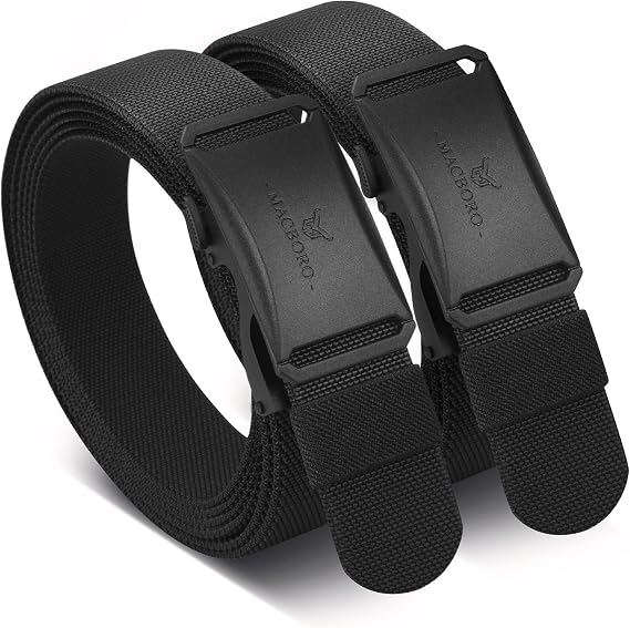 2-Pack Tactical Ratchet Belt for Men, 1.38" Stretch Nylon Belt, Trim to Fit, Black