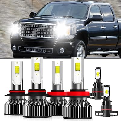 Lights Compatible With GMC Sierra 1500 2007-2013, 9005HB3H10 High Beam H11H8H9 Low Beam H16 Fog Light Bulbs, 6500K White Light, Plug and Play,Pack of 6