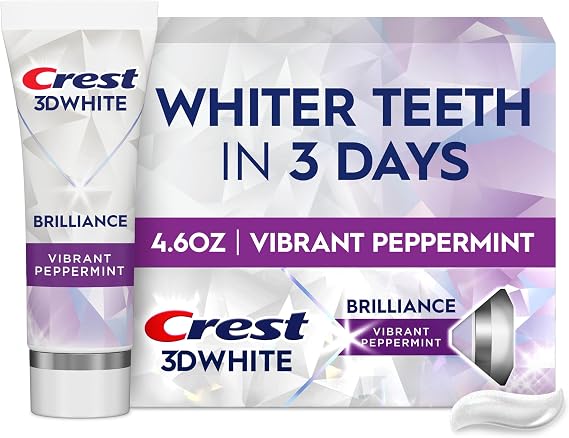 Crest 3D White Brilliance Toothpaste, Vibrant Peppermint, 4.6 oz (Pack of 1), Whiter Teeth in 3 Days, Anticavity Fluoride Toothpaste for 24 Hour Active Stain Prevention