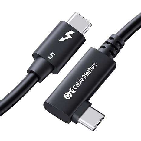 Cable Matters [Intel Certified] 80G Right Angle Thunderbolt 5 Cable, 2.6ft | [Up to 120Gbps Boost, 8K@120Hz / 6K@240Hz / 4K@540Hz with DSC, 240W, 80G Data Transfer], Black, Supports TB 4/3, USB4, USB-C