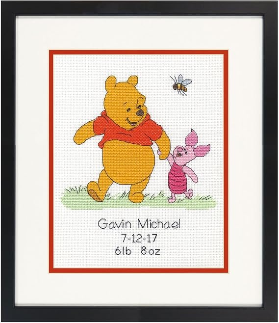 Dimensions 70-35357 Disney Winnie The Pooh Birth Record Counted Cross Stitch Kit, Winnie The Pooh Cross Stitch, 8" x 10"