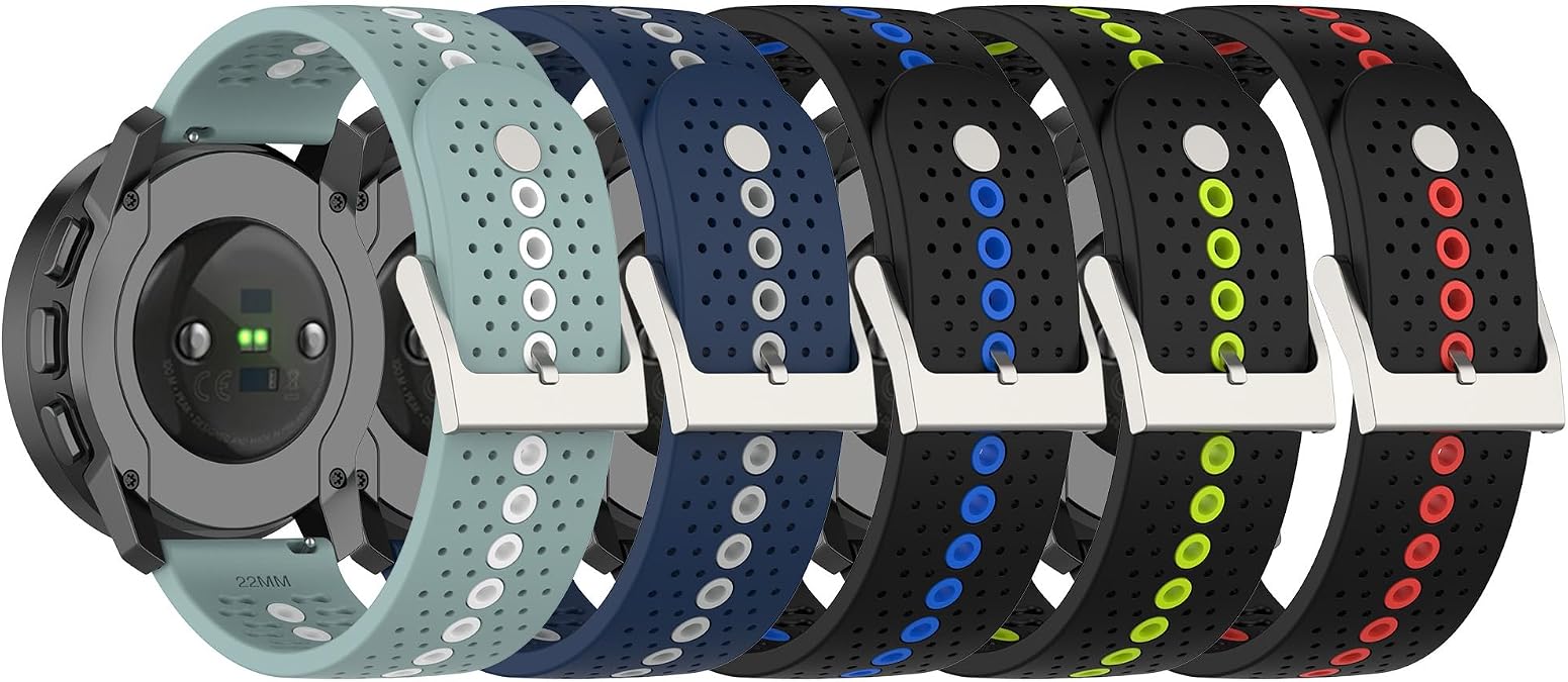 5Pack Compatible with Suunto RACE S Strap 22mm, Adjustable Soft Silicone Sport Strap Replacement Breathable Wristband for Suunto RACE S Band