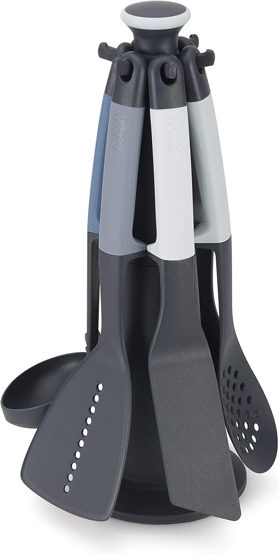 Joseph Joseph Elevate Carousel Nylon Kitchen Utensil Set with Rotating Storage Stand, 6-piece, Sky