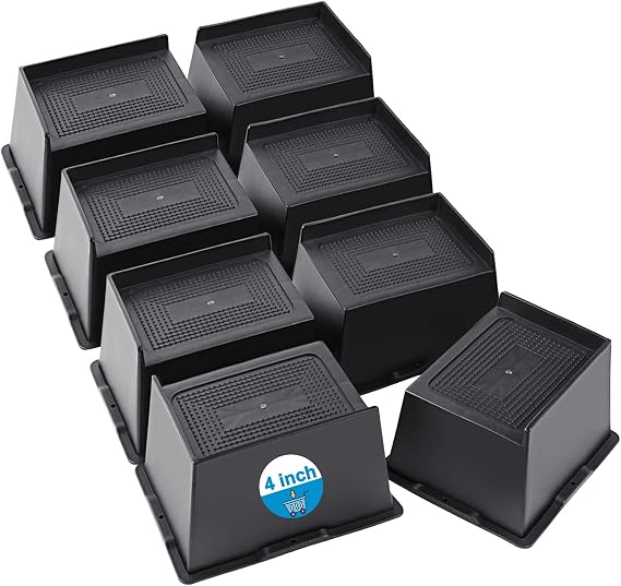 Bed Risers 2 inch, 3 inch, 4 inch, 5 inch, 6 inch Heavy Duty, Oversized Furniture Riser for Couch Sofa Table Desk Chair Recliner Leg Frame Dorm, Support up to 6000 Lbs (Black 4 inch, 8 Pack)