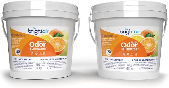 Bright Air 64 oz. Super Odor Eliminator, For Large Spaces, Mandarin Orange & Fresh Lemon, Case of 2, Odor Eliminator & Air Freshener, Natural Essential Oils, Lasts Up to 120 Days Each