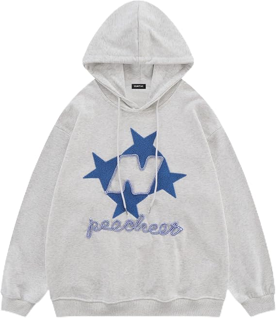 Vamtac Embroidered Star Graphic Hoodie Unisex Y2k Oversized Long Sleeve Pullover 2025 Trendy Tops