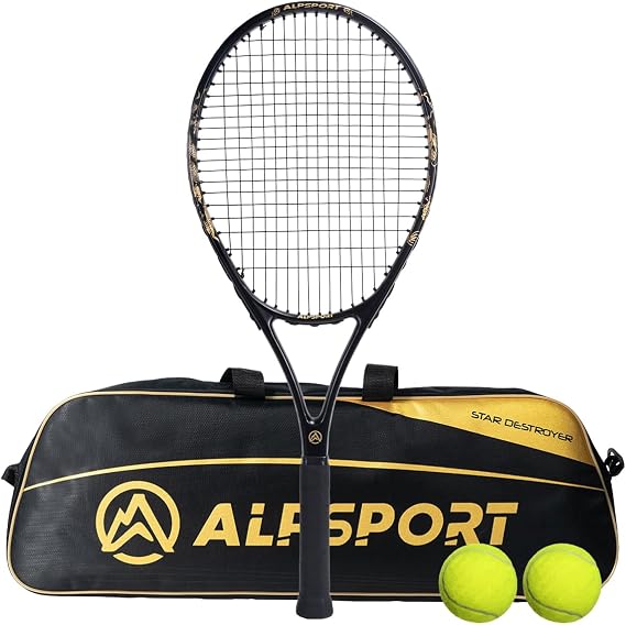 JL Golden Dragon Pattern Tennis Racket for Adults 27 inch, Durable Pre-Strung Racquet with 1 Tennis Bag and 2 Tennis Balls, Outdoor Recreational Sport for Beginner Playing