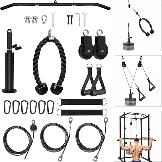 LFJ Fitness Cable Pulley System LAT Pulldown and Lift Cable Machine Home Gym Muscle Arm Strength Training Equipment