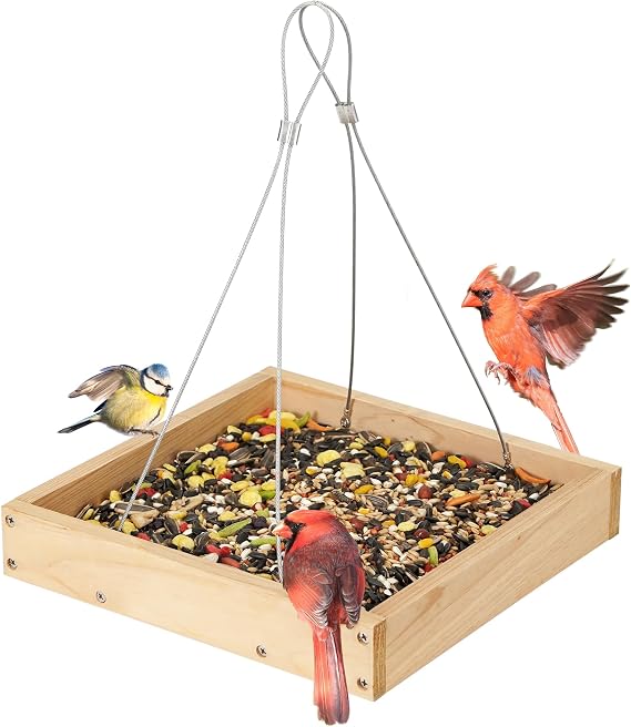 TT Nature Platform Bird Feeder for Outdoor, Eco-Friendly Wood Hanging Tray Bird Feeders,Durable and Stable Great for Hanging Wild Birdfeeder Trays in Garden Outside