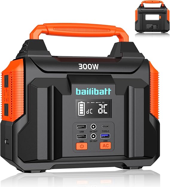 Bailibatt Portable Power Station 300W, 257Wh, 4.6lbs Solar Generator