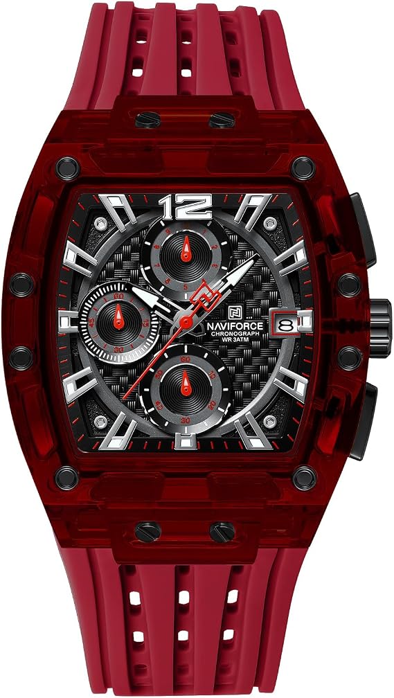 NAVIFORCE Men's Watch Fashion Sport Rectangle Wrist Watches (Chronograph/Waterproof/Luminous/Calendar) Silicon Strap Quartz Watch for Men