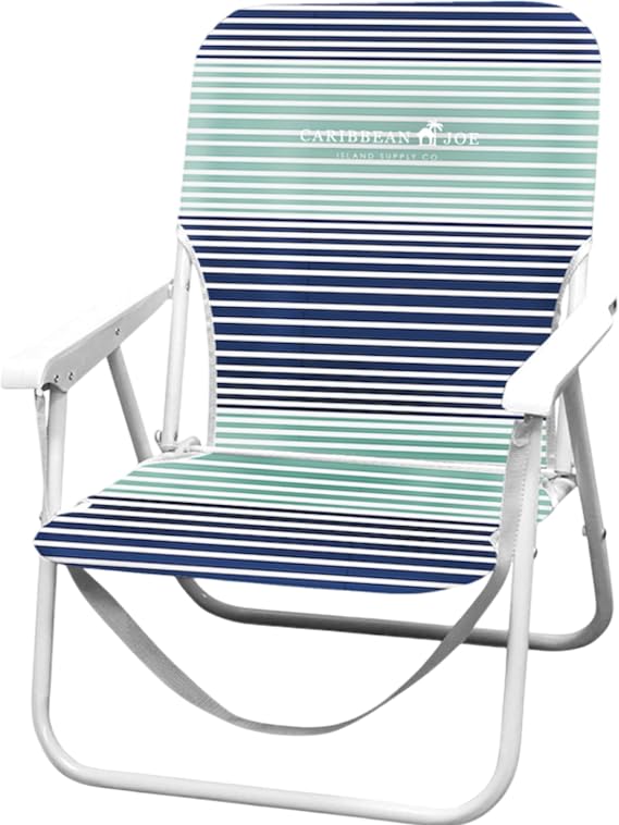 Caribbean Joe Folding Beach Chair, 1 Position Lightweight and Portable Foldable Outdoor Camping Chair with Carry Strap, Horizon Stripe