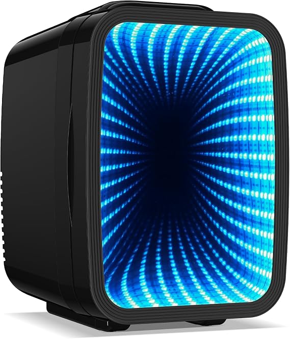 BEICHEN Mini Fridge for 4 L / 6 Cans, Quiet Small Fridge With 7 RGB | AC + DC Power Cooler & Warmer Portable Gaming Mini Fridge for Bedroom, Car, Travel, Skincare, Drinks, Fruit, Food (Black)
