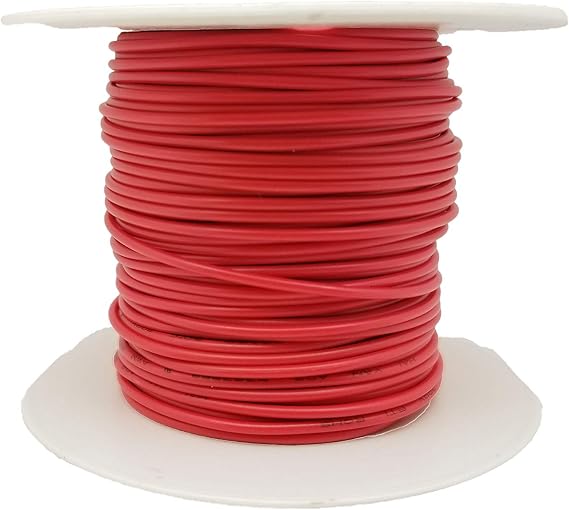 100 ft Solid Copper Wire 22 Gauge UL1007 Rated RED PVC Insulated Tinned Hook-Up Primary Power Line Cable on Plastic Spool 100' feet 22 AWG / 22GA