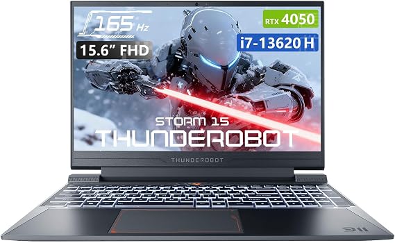 Thunderobot Storm 15 4050 Gaming Laptop, Intel Core i7-13620H, GeForce RTX 4050, 15.6" FHD 165Hz Display, 64GB RAM, 1TB SSD, Backlit Keyboard, HDMI, Wi-Fi, Win 11 Home, Black