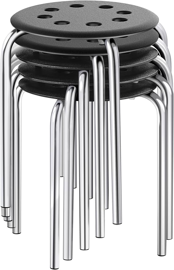 Yaheetech Stackable Stools Set of 5, Classroom Flexible Seating, Silver | Stackable, lightweight stools; plastic seats, metal legs, up to 265 lb each; sleek black for classroom, office, or home.