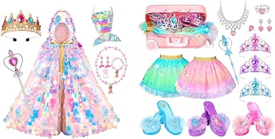 Princess Dress Up for Girls 3-8, Mermaid Toys Toddler Dress Up Mermaid Cloak Gift Set Princess Dress Up Shoes Gift Set for Little Girls