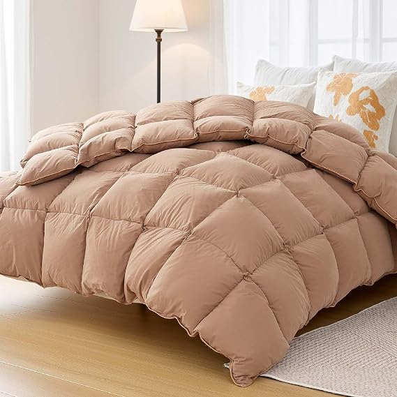 WhatsBedding Feather Down Fiber Comforter Oversized King, 100% Cotton Duvet Insert for All Season, Hotel Collection, 8 Corner Loops, 98x116 in