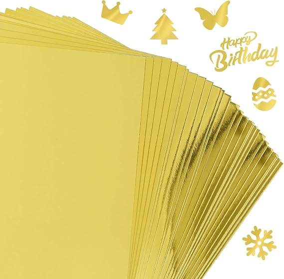 60 Sheets Metallic Gold Cardstock Paper, A4 Size Mirror Paper Thick 250gsm