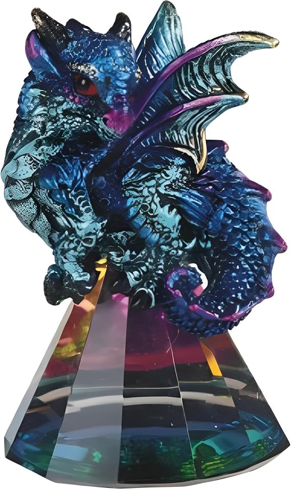 ICE ARMOR 3.5" H Blue Dragon Standing on Pyramid Glass Statue Fantasy Decoration Figurine
