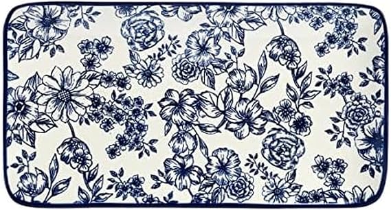 Pfaltzgraff Gabriela Blue Floral Rectangle Platter, 14.75 Inch