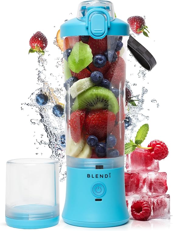 BLENDi X - Large 24 oz BPA-Free USB Rechargeable Personal Travel Blender w/Stainless Steel - Ideal for Protein Shakes, Smoothies, and Mixed Drinks (Blue, 24oz)