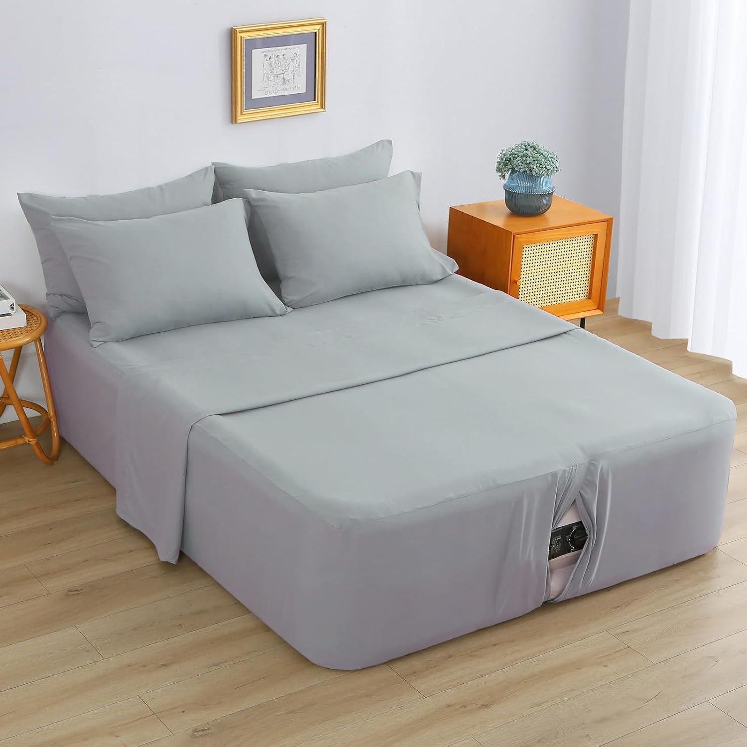 Air Mattress Sheet Set for 16-24 Inch Air Beds Full Size,Deep Pocket Fitted Sheet with Inflation Opening,Soft & Breathable, for Guests, Camping, RVs, Includes Pillowcase Flat Sheet Fitted Sheet,Gray