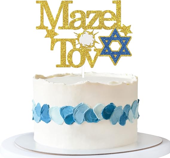 Talorine Mazel Tov Cake Topper, Jewish Birthday Cake Topper, Star of David Party, Gold Glitter