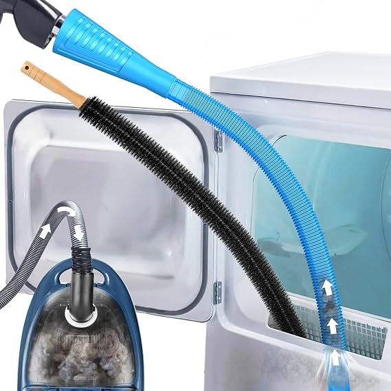 Sealegend 2 PCS Dryer Vent Cleaner Kit, Dryer Lint Vacuum Attachment&Brush | Blue Dryer Vent Vacuum Hose Dryer Lint Remover Brush for Dryer and Washer,Deep Traps Cleaning Tool Fits Most Vacuums