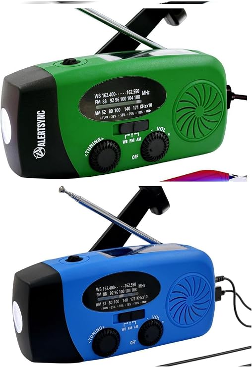 5000mAh Green + Blue Weather Emergency Radio, Portable Solar AM/FM/NOAA Hand Crank Radio, Cell Phone Charger with SOS, 1W LED Flashlight, Headphone Jack, Power Bank for Emergency Preparedness