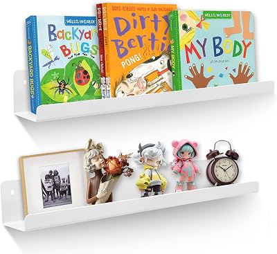 2-Pack Magnetic Book Shelf for Whiteboard - 17 Inch Reusable Metal Magnetic Shelves, Holds 12.5 lbs, Magnetic Book Display for Classrooms, Offices, Kitchens, Kids Rooms - White