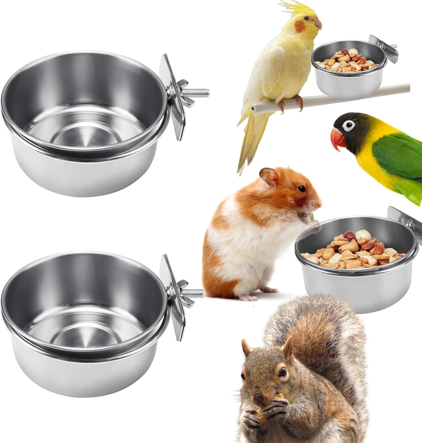 2 Pcs Bird Food Bowl with Clamp, Durable Brid Bowls for Cage, Water Bowl for Bird Parrot Cockatiel Conure Budgies Parakeet Small Animal